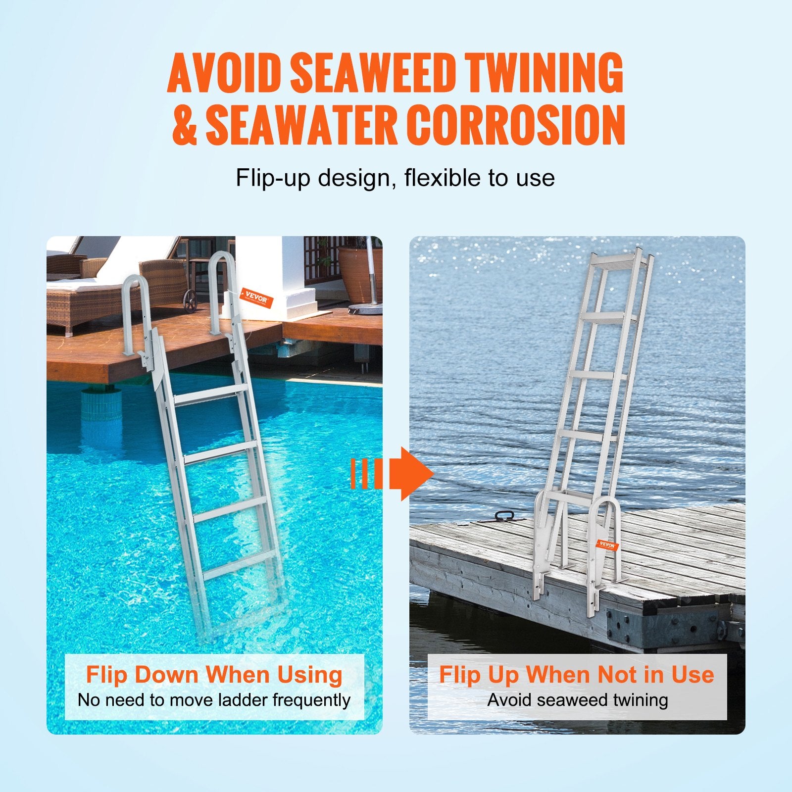 Dock Ladder Flip Up 5 Steps, 350lbs Load Capacity, Aluminum Pontoon Boat Ladder with 4" Wide Step & Nonslip V952-MTXTSFSJFHXJDZKVCV0