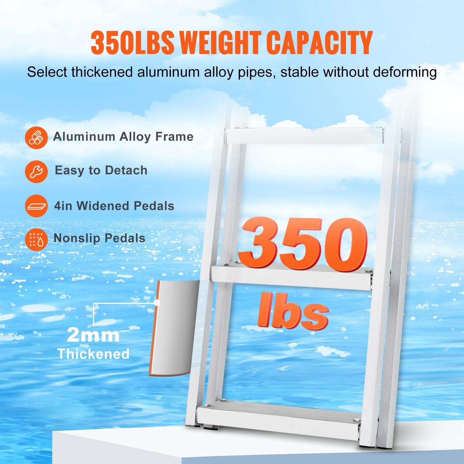 Dock Ladder Flip Up 5 Steps, 350lbs Load Capacity, Aluminum Pontoon Boat Ladder with 4" Wide Step & Nonslip V952-MTXTSFSJFHXJDZKVCV0