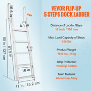 Dock Ladder Flip Up 5 Steps, 350lbs Load Capacity, Aluminum Pontoon Boat Ladder with 4" Wide Step & Nonslip V952-MTXTSFSJFHXJDZKVCV0
