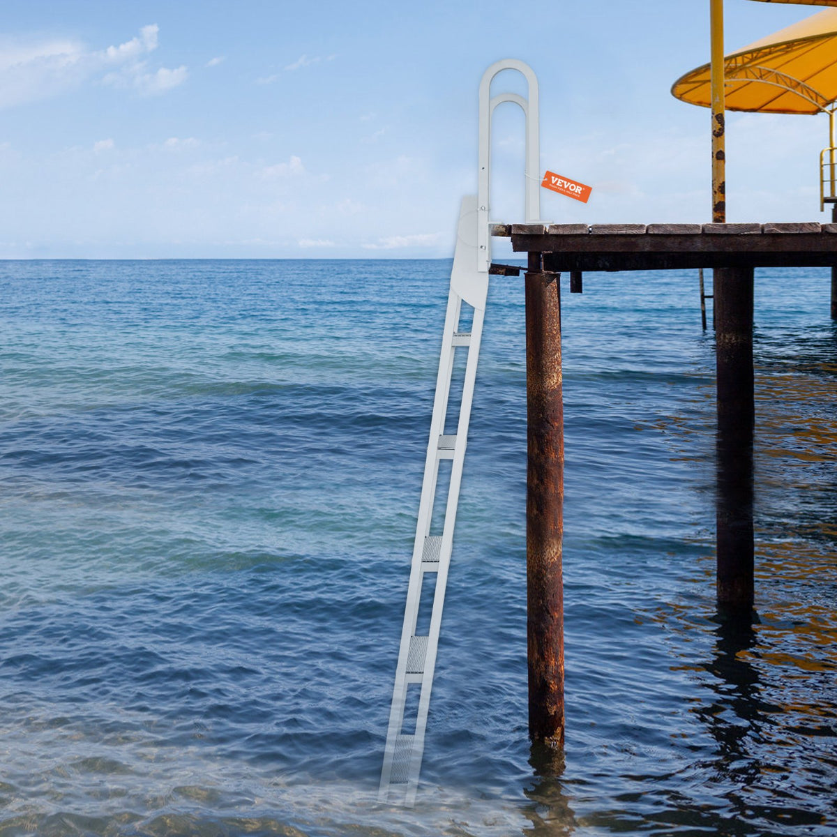 Dock Ladder Flip Up 5 Steps, 350lbs Load Capacity, Aluminum Pontoon Boat Ladder with 4" Wide Step & Nonslip V952-MTXTSFSJFHXJDZKVCV0