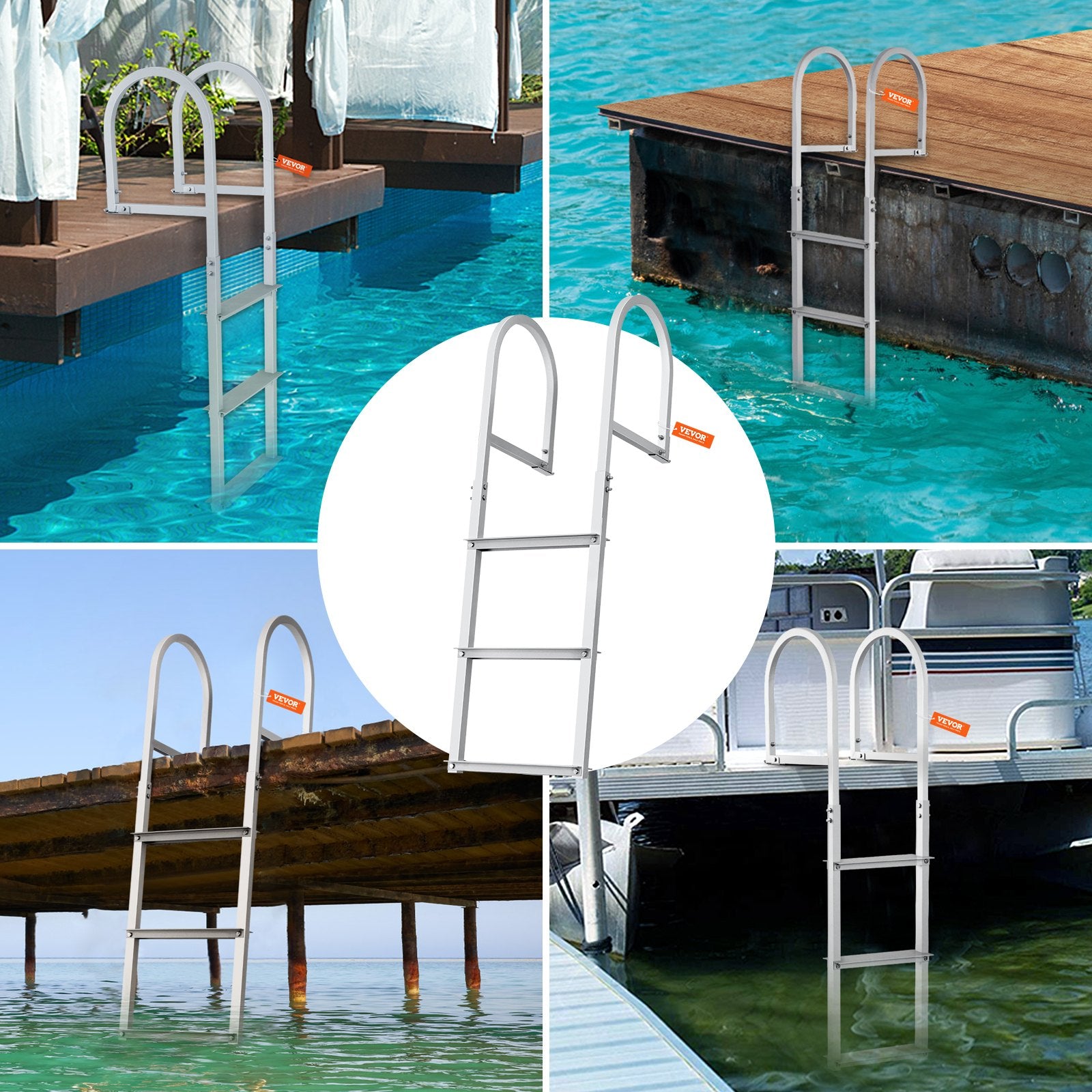 Dock Ladder, Removable 3 Steps, 227 kg Load Capacity, Aluminum Alloy Pontoon Boat Ladder with 7.9 cm Wide V952-MTZTCXSJFHXJDP38PV0