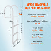 Dock Ladder, Removable 3 Steps, 227 kg Load Capacity, Aluminum Alloy Pontoon Boat Ladder with 7.9 cm Wide V952-MTZTCXSJFHXJDP38PV0