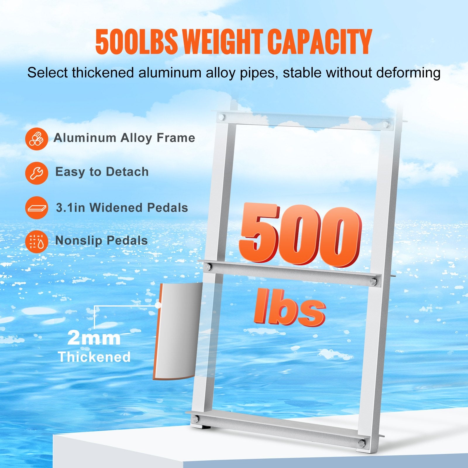 Dock Ladder, Removable 5 Steps, 227 kgs Load Capacity, Aluminum Alloy Pontoon Boat Ladder with 3.1'' Wide V952-MTZTCXSJFHXJDR9U9V0