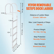 Dock Ladder, Removable 5 Steps, 227 kgs Load Capacity, Aluminum Alloy Pontoon Boat Ladder with 3.1'' Wide V952-MTZTCXSJFHXJDR9U9V0