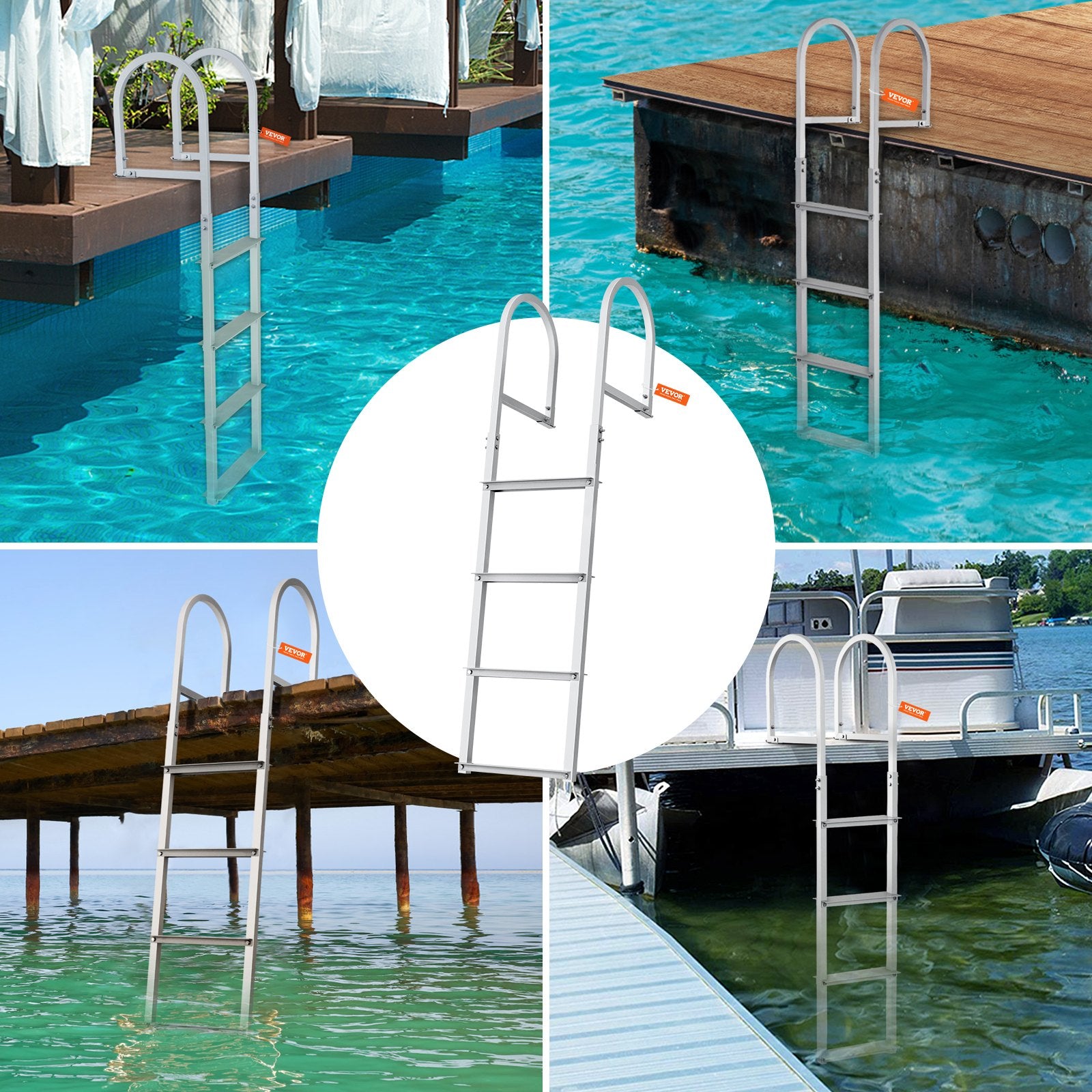 Dock Ladder, Removable 4 Steps, 500 lbs Load Capacity, Aluminum Alloy Pontoon Boat Ladder with 3.1'' Wide V952-MTZTCXSJFHXJDT0PBV0