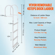 Dock Ladder, Removable 4 Steps, 500 lbs Load Capacity, Aluminum Alloy Pontoon Boat Ladder with 3.1'' Wide V952-MTZTCXSJFHXJDT0PBV0