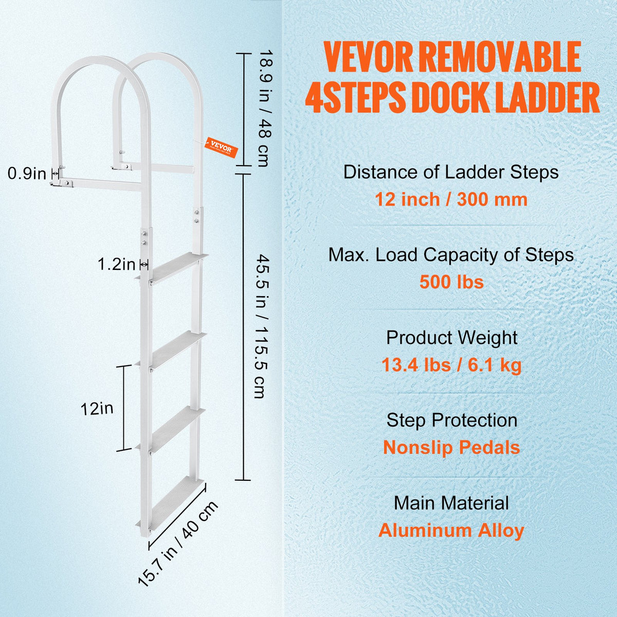 Dock Ladder, Removable 4 Steps, 500 lbs Load Capacity, Aluminum Alloy Pontoon Boat Ladder with 3.1'' Wide V952-MTZTCXSJFHXJDT0PBV0