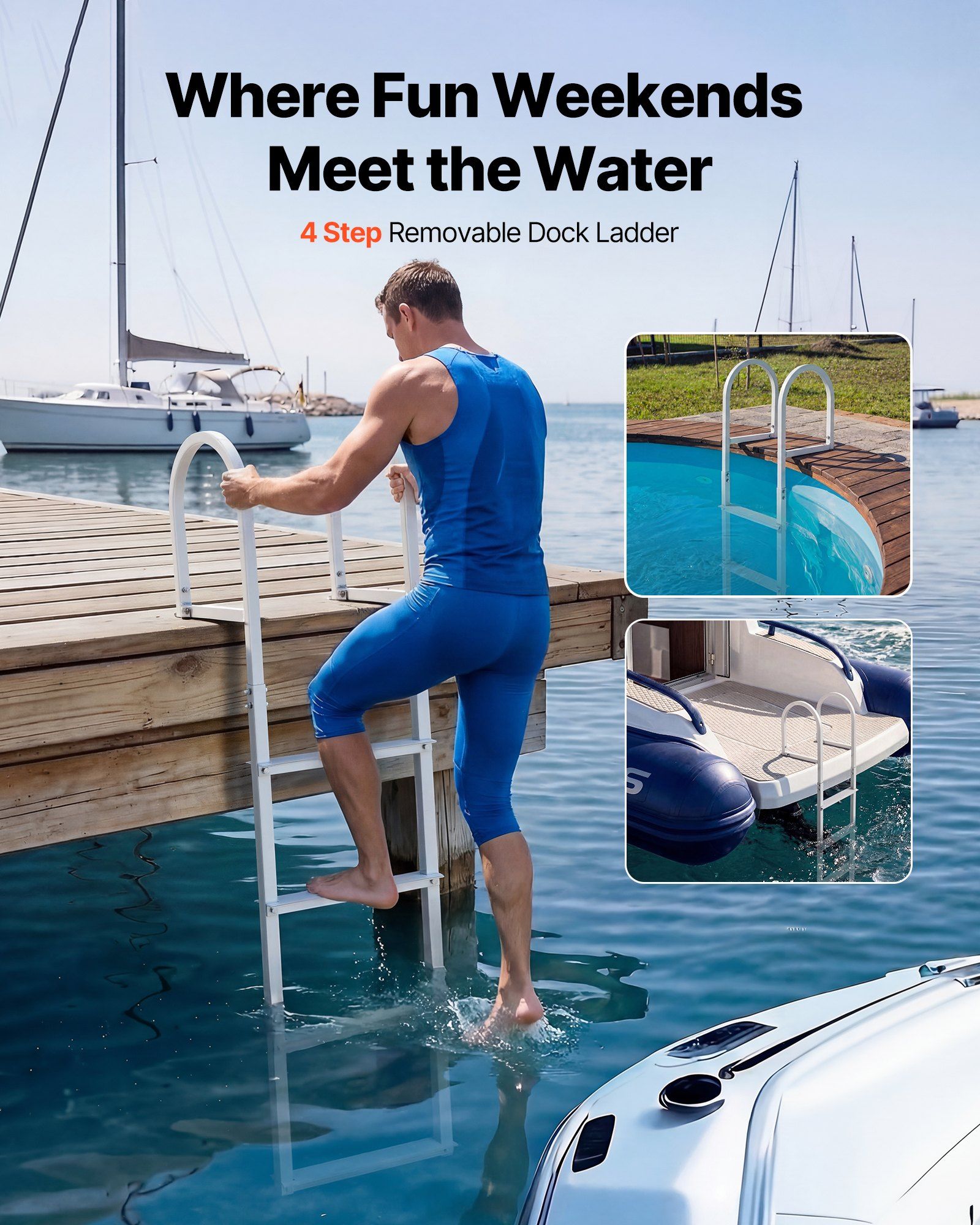 Removable Dock Ladder, 4 Steps, Aluminum Alloy Pontoon Boat Swim Ladder, with Non-Slip Wide Steps, 227 kg V952-MTZTCXSWPJ50ALQSF001V0