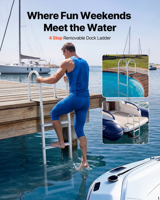 Removable Dock Ladder, 4 Steps, Aluminum Alloy Pontoon Boat Swim Ladder, with Non-Slip Wide Steps, 227 kg V952-MTZTCXSWPJ50ALQSF001V0