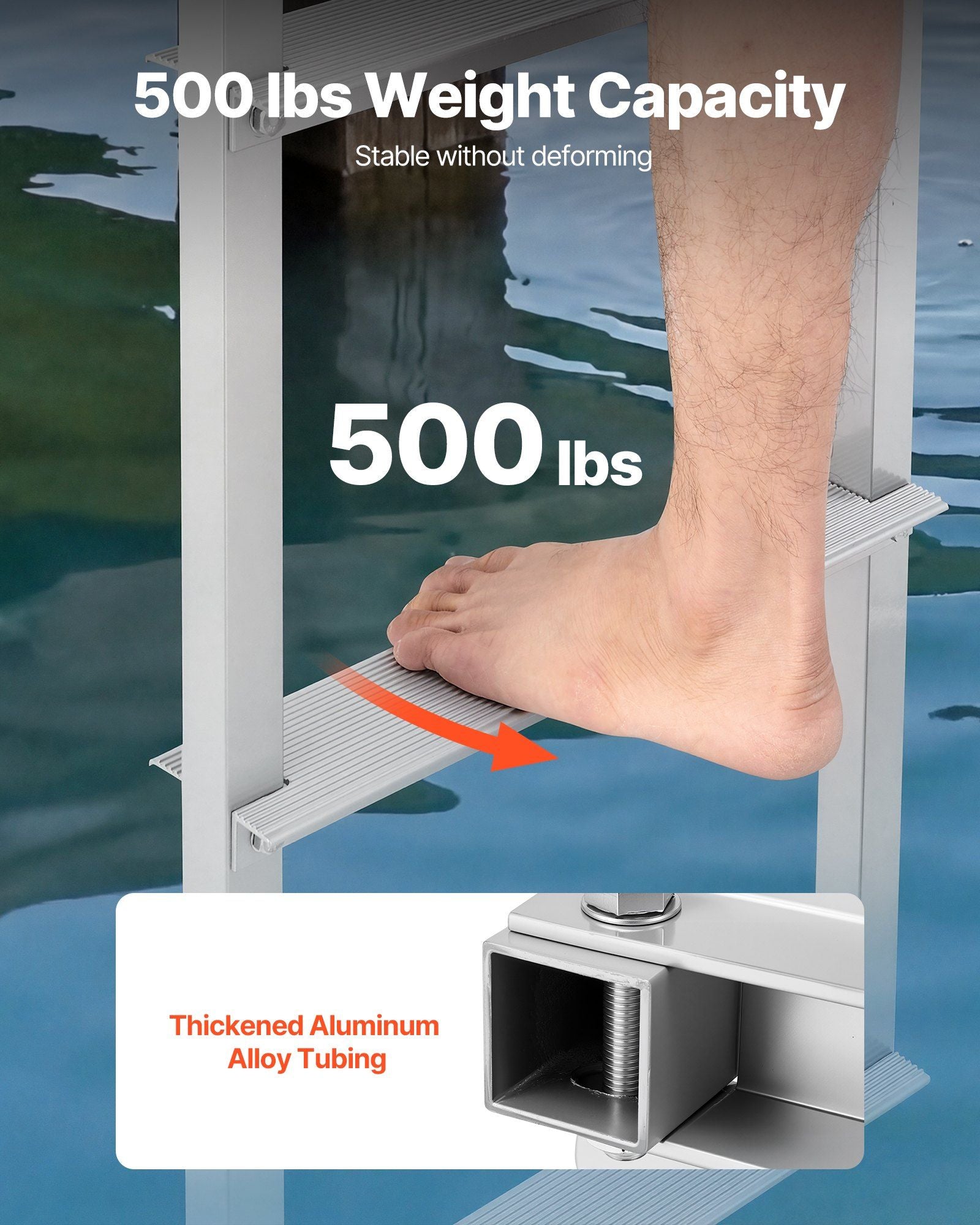 Removable Dock Ladder, 4 Steps, Aluminum Alloy Pontoon Boat Swim Ladder, with Non-Slip Wide Steps, 227 kg V952-MTZTCXSWPJ50ALQSF001V0