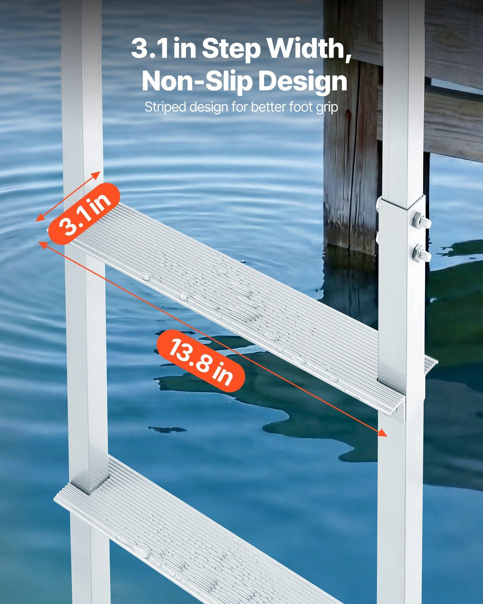 Removable Dock Ladder, 4 Steps, Aluminum Alloy Pontoon Boat Swim Ladder, with Non-Slip Wide Steps, 227 kg V952-MTZTCXSWPJ50ALQSF001V0
