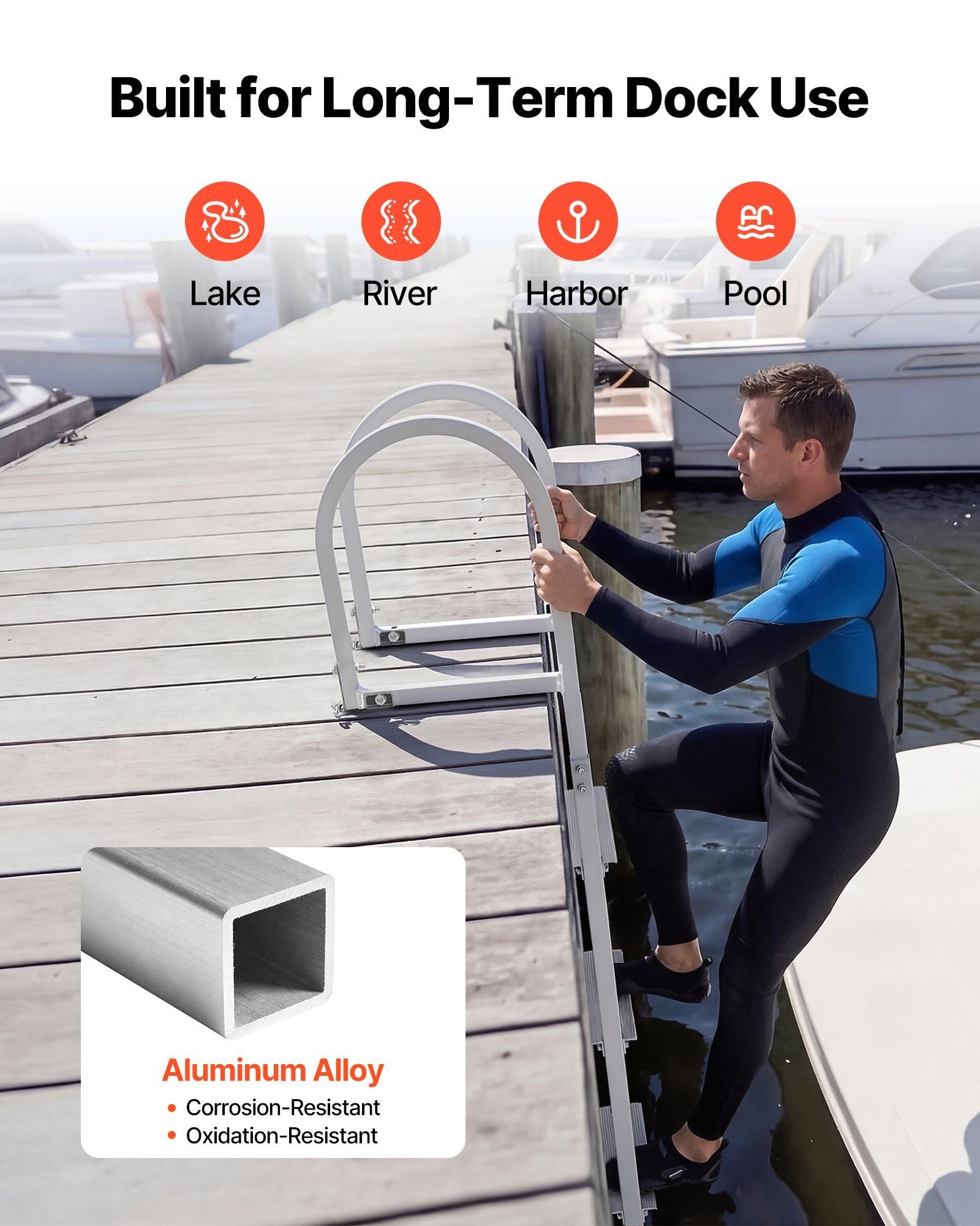 Removable Dock Ladder, 4 Steps, Aluminum Alloy Pontoon Boat Swim Ladder, with Non-Slip Wide Steps, 227 kg V952-MTZTCXSWPJ50ALQSF001V0