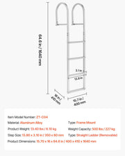 Removable Dock Ladder, 4 Steps, Aluminum Alloy Pontoon Boat Swim Ladder, with Non-Slip Wide Steps, 227 kg V952-MTZTCXSWPJ50ALQSF001V0