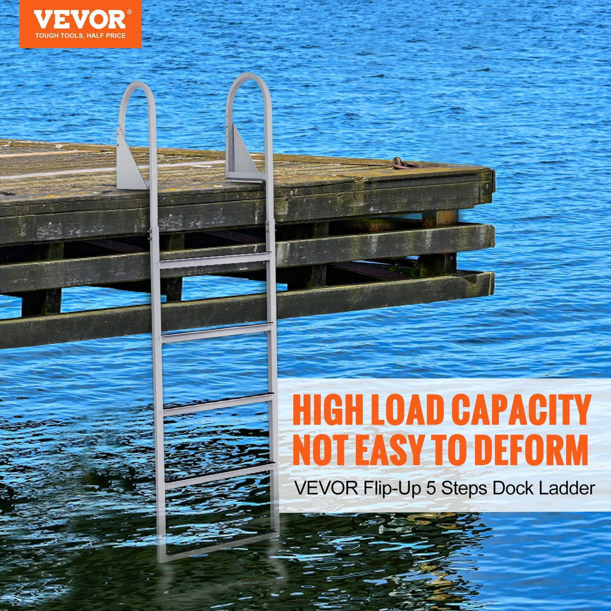 Dock Ladder, Flip-Up 5 Steps, 350 lbs Load Capacity, Aluminum Alloy Pontoon Boat Ladder with 2'' Wide Step & V952-MTZTSFSJFHXJD7UOHV0