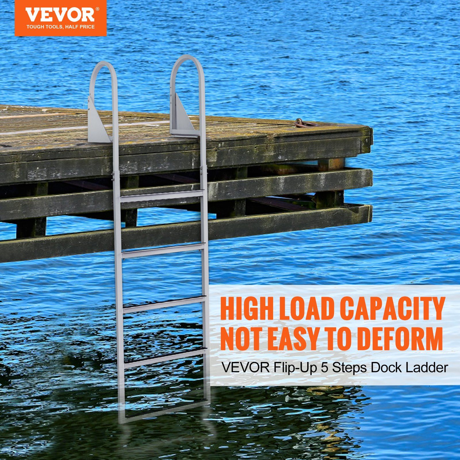 Dock Ladder, Flip-Up 5 Steps, 350 lbs Load Capacity, Aluminum Alloy Pontoon Boat Ladder with 2'' Wide Step & V952-MTZTSFSJFHXJD7UOHV0