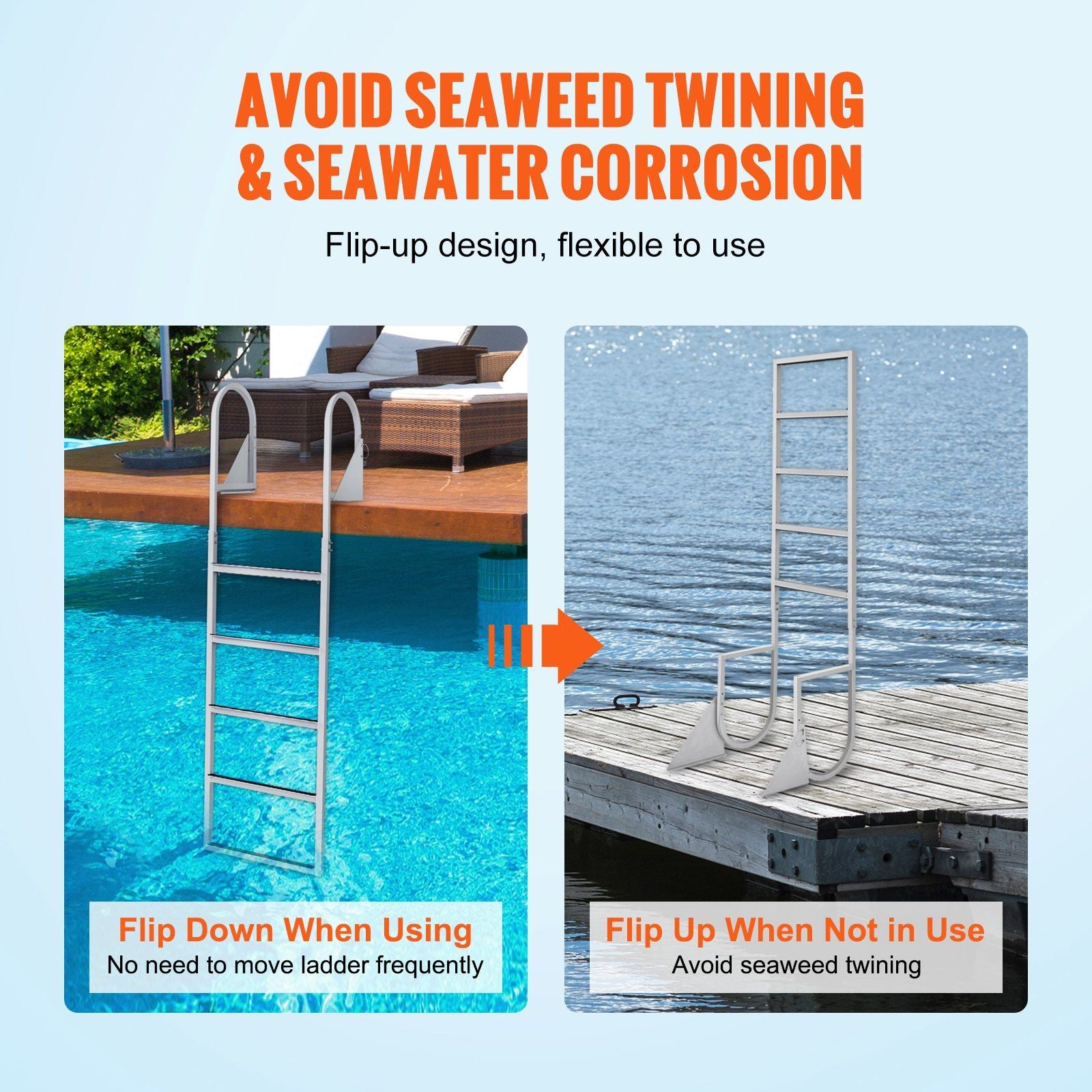 Dock Ladder, Flip-Up 5 Steps, 350 lbs Load Capacity, Aluminum Alloy Pontoon Boat Ladder with 2'' Wide Step & V952-MTZTSFSJFHXJD7UOHV0