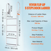 Dock Ladder, Flip-Up 5 Steps, 350 lbs Load Capacity, Aluminum Alloy Pontoon Boat Ladder with 2'' Wide Step & V952-MTZTSFSJFHXJD7UOHV0