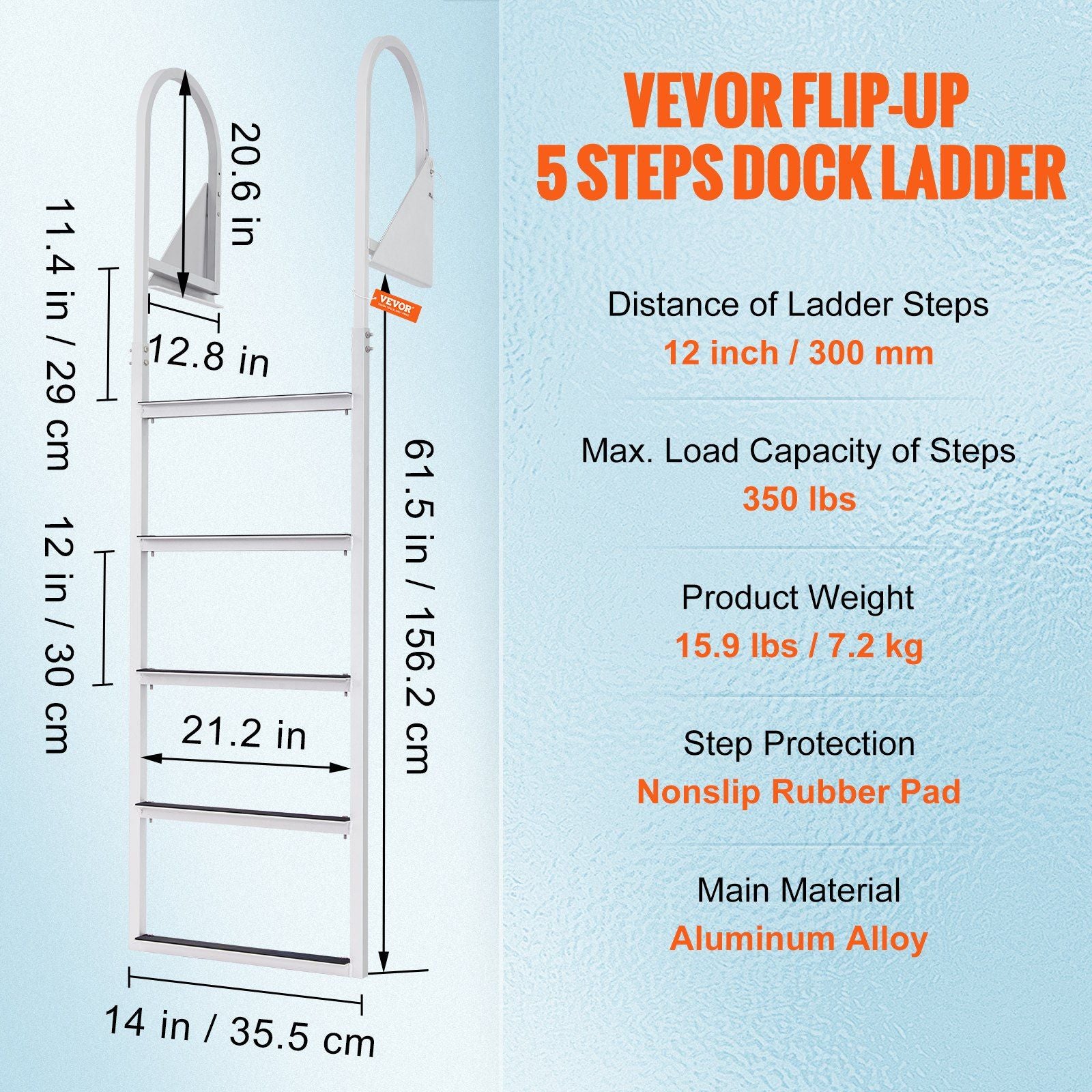 Dock Ladder, Flip-Up 5 Steps, 350 lbs Load Capacity, Aluminum Alloy Pontoon Boat Ladder with 2'' Wide Step & V952-MTZTSFSJFHXJD7UOHV0