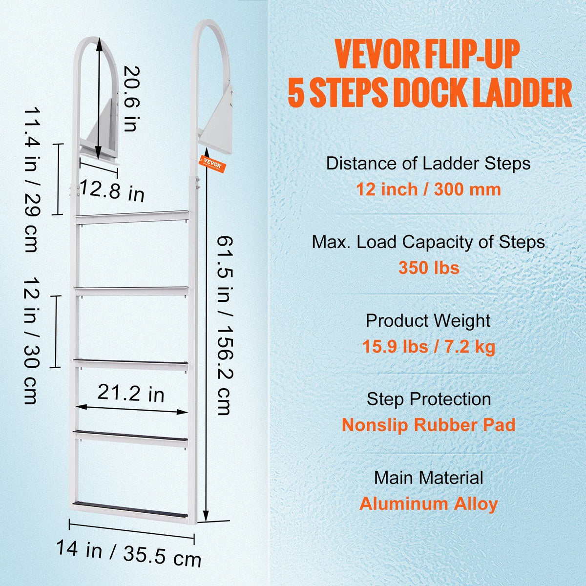 Dock Ladder, Flip-Up 5 Steps, 350 lbs Load Capacity, Aluminum Alloy Pontoon Boat Ladder with 2'' Wide Step & V952-MTZTSFSJFHXJD7UOHV0
