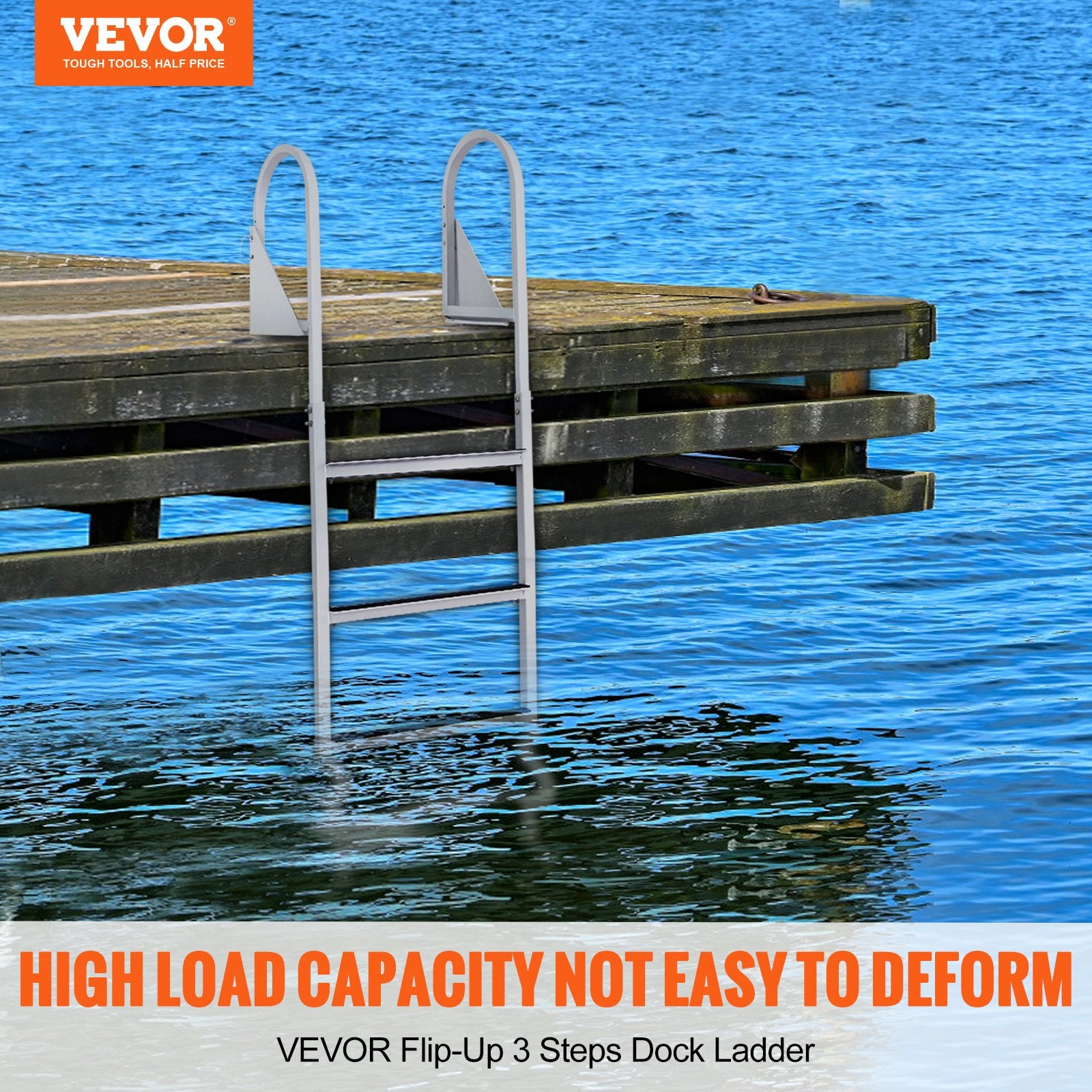 Dock Ladder, Flip-Up 3 Steps, 159 kg Load Capacity, Aluminum Alloy Pontoon Boat Ladder with 50.8 mm Wide Step V952-MTZTSFSJFHXJDD9C0V0