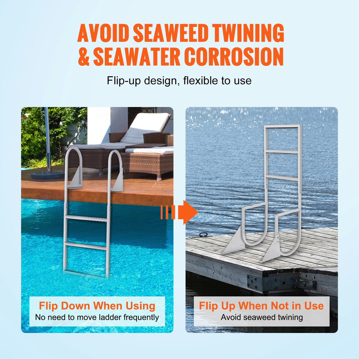 Dock Ladder, Flip-Up 3 Steps, 159 kg Load Capacity, Aluminum Alloy Pontoon Boat Ladder with 50.8 mm Wide Step V952-MTZTSFSJFHXJDD9C0V0