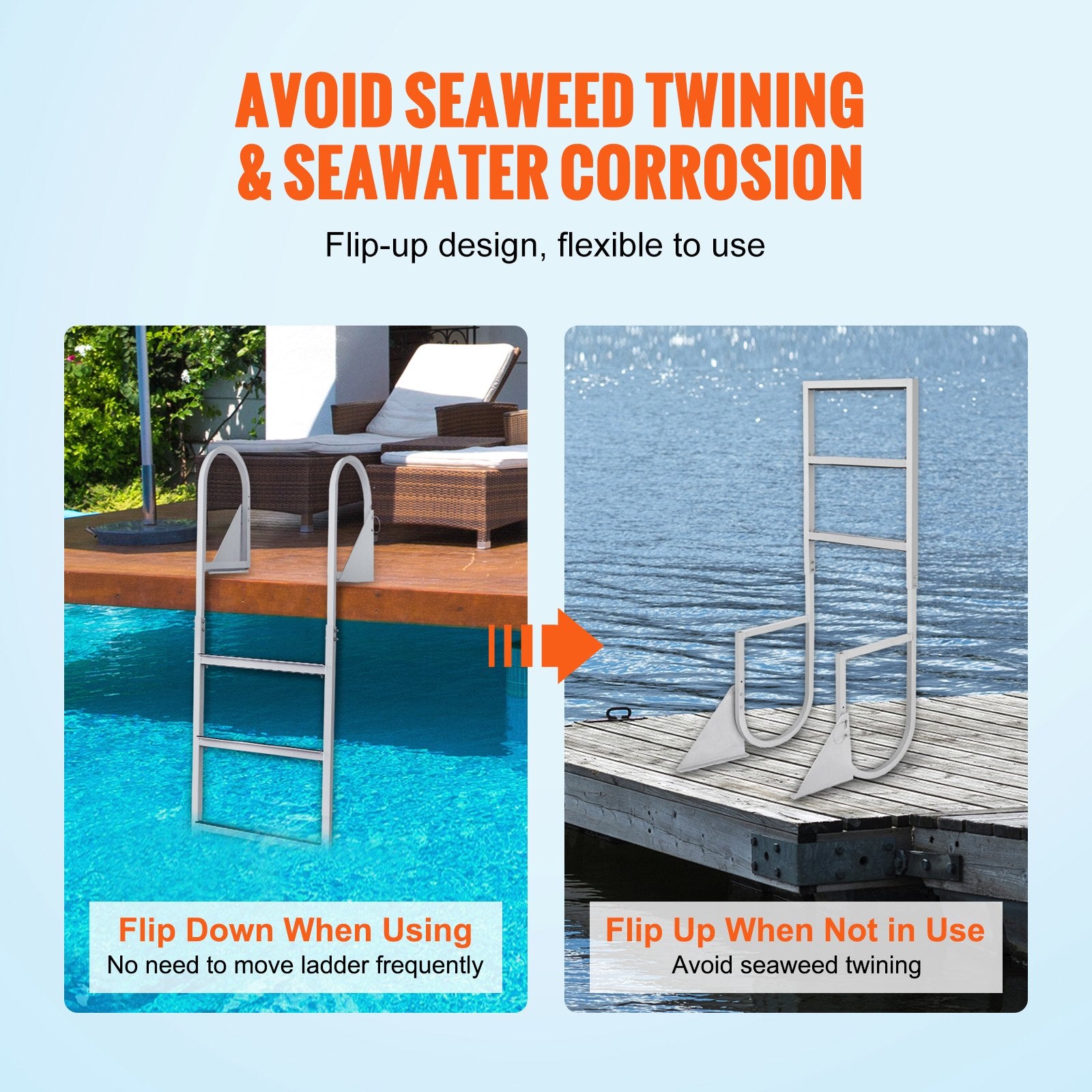 Dock Ladder, Flip-Up 3 Steps, 159 kg Load Capacity, Aluminum Alloy Pontoon Boat Ladder with 50.8 mm Wide Step V952-MTZTSFSJFHXJDD9C0V0