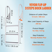 Dock Ladder, Flip-Up 3 Steps, 159 kg Load Capacity, Aluminum Alloy Pontoon Boat Ladder with 50.8 mm Wide Step V952-MTZTSFSJFHXJDD9C0V0