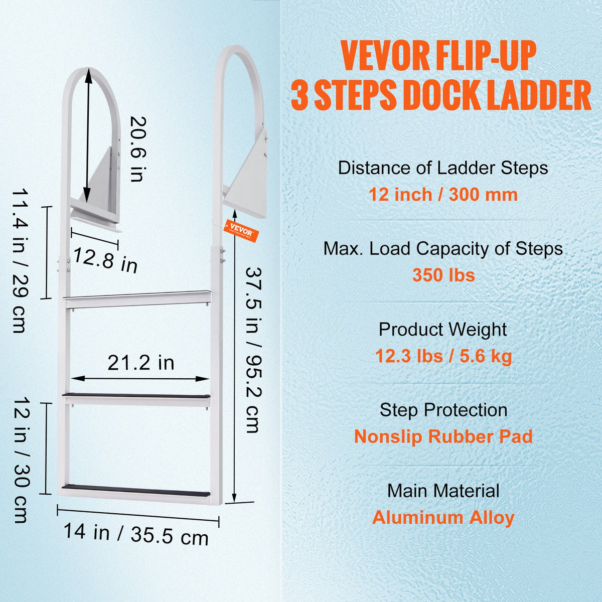 Dock Ladder, Flip-Up 3 Steps, 159 kg Load Capacity, Aluminum Alloy Pontoon Boat Ladder with 50.8 mm Wide Step V952-MTZTSFSJFHXJDD9C0V0