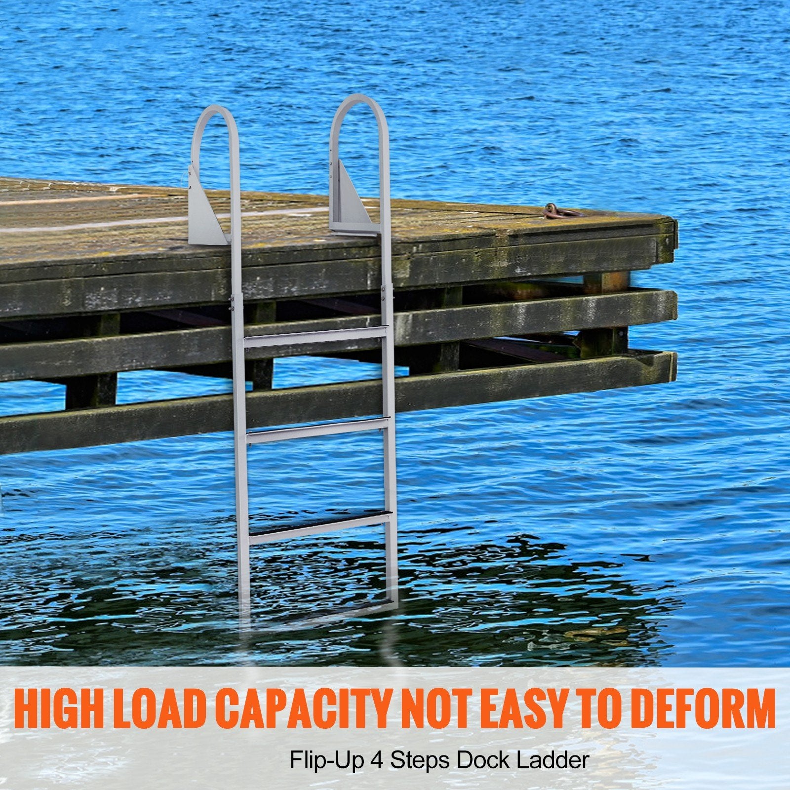 Dock Ladder, Flip-Up 4 Steps, 159 kg Load Capacity, Aluminum Alloy Pontoon Boat Ladder with 50.8 mm Wide Step V952-MTZTSFSJFHXJDNMHPV0
