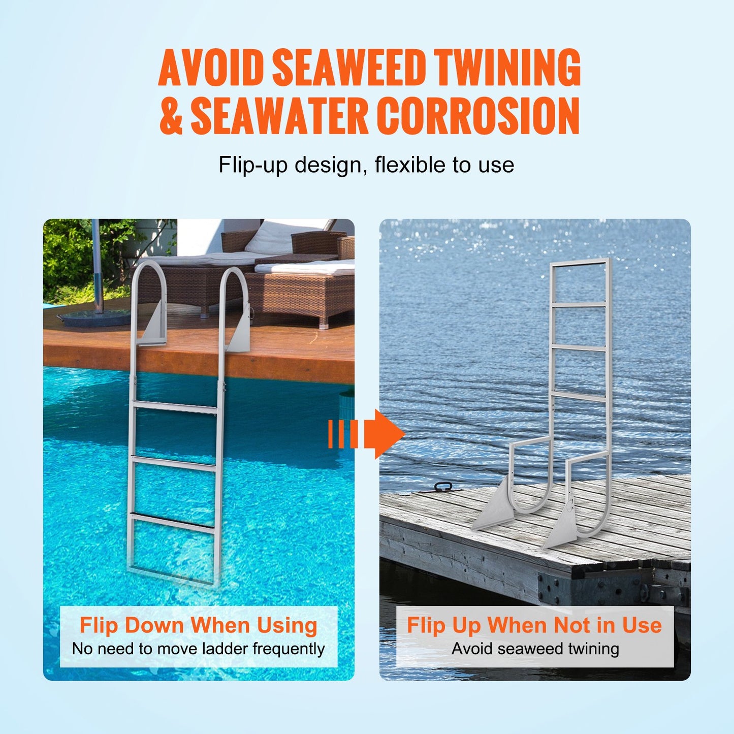 Dock Ladder, Flip-Up 4 Steps, 159 kg Load Capacity, Aluminum Alloy Pontoon Boat Ladder with 50.8 mm Wide Step V952-MTZTSFSJFHXJDNMHPV0