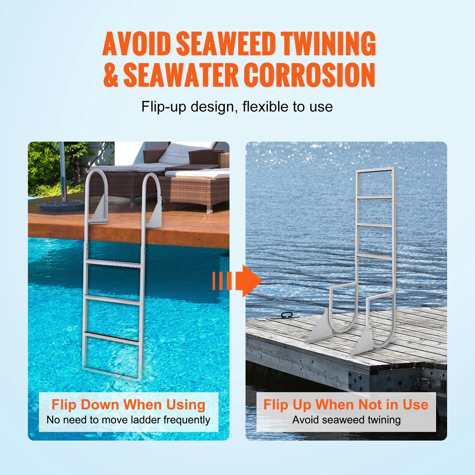 Dock Ladder, Flip-Up 4 Steps, 159 kg Load Capacity, Aluminum Alloy Pontoon Boat Ladder with 50.8 mm Wide Step V952-MTZTSFSJFHXJDNMHPV0