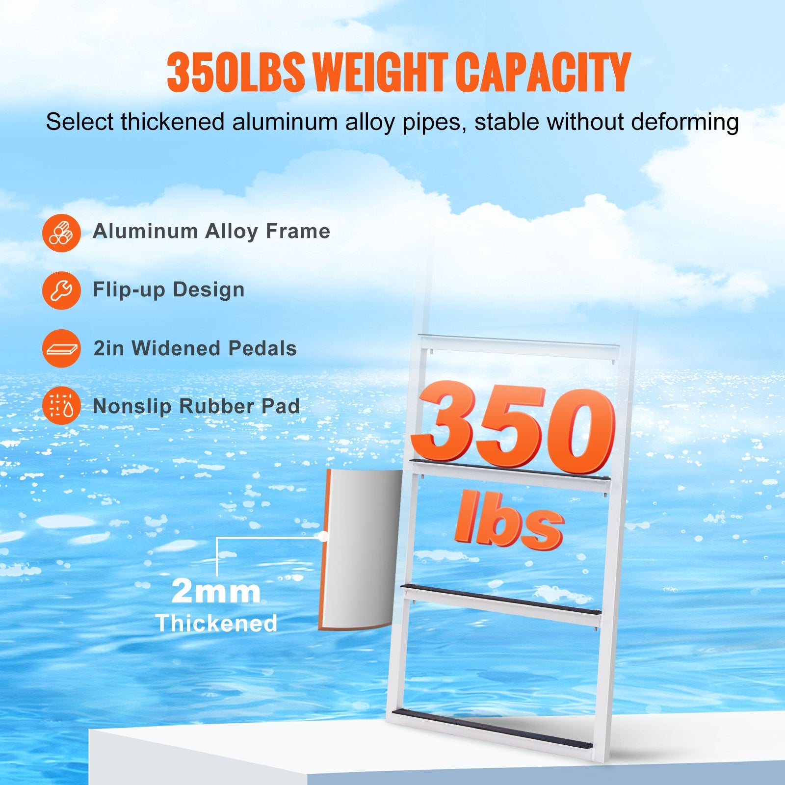 Dock Ladder, Flip-Up 4 Steps, 159 kg Load Capacity, Aluminum Alloy Pontoon Boat Ladder with 50.8 mm Wide Step V952-MTZTSFSJFHXJDNMHPV0