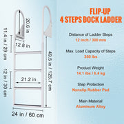 Dock Ladder, Flip-Up 4 Steps, 159 kg Load Capacity, Aluminum Alloy Pontoon Boat Ladder with 50.8 mm Wide Step V952-MTZTSFSJFHXJDNMHPV0