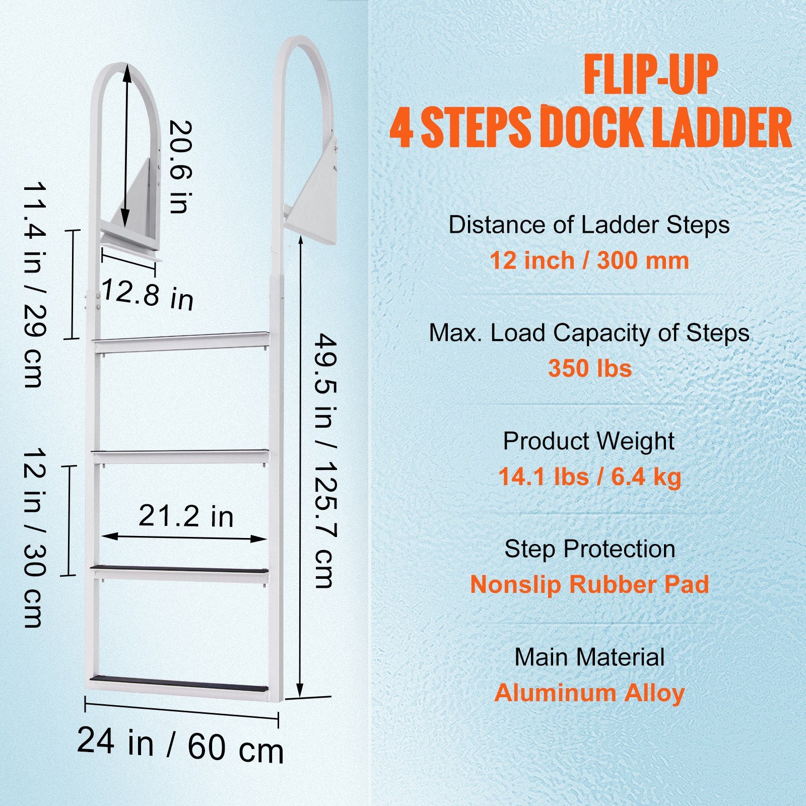 Dock Ladder, Flip-Up 4 Steps, 159 kg Load Capacity, Aluminum Alloy Pontoon Boat Ladder with 50.8 mm Wide Step V952-MTZTSFSJFHXJDNMHPV0