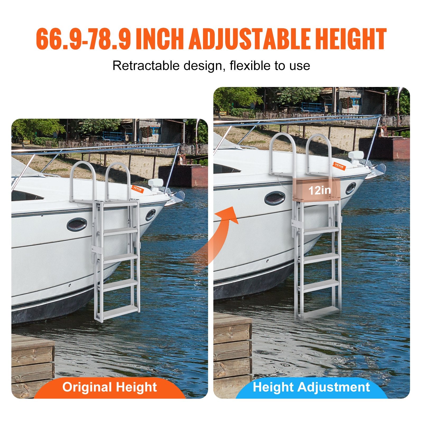 Dock Ladder, Retractable 5 Steps, 350 lbs Load Capacity, Aluminum Alloy Pontoon Boat Ladder with V952-MTZTSSSWJFHXJQFTNV0