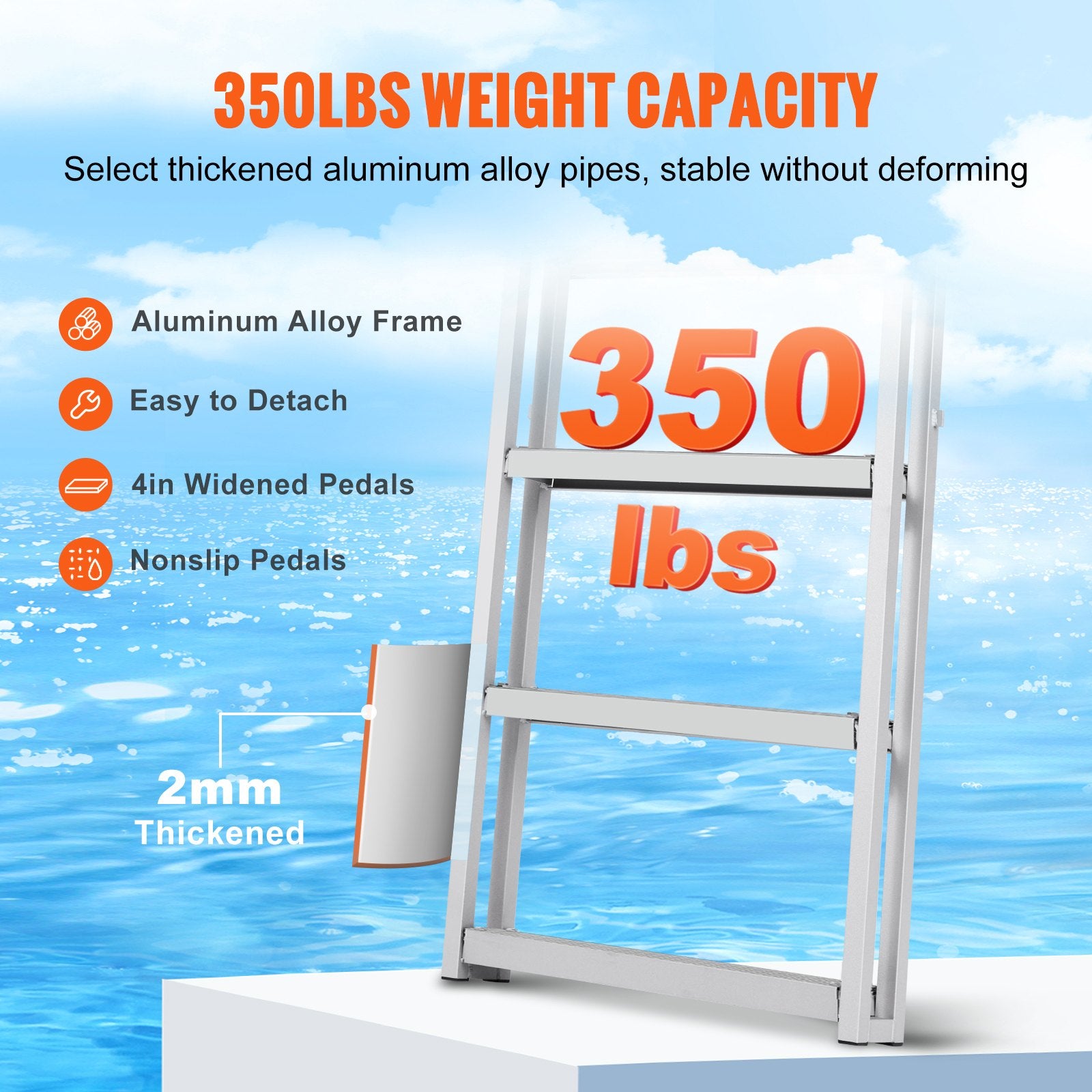 Dock Ladder, Retractable 5 Steps, 350 lbs Load Capacity, Aluminum Alloy Pontoon Boat Ladder with V952-MTZTSSSWJFHXJQFTNV0