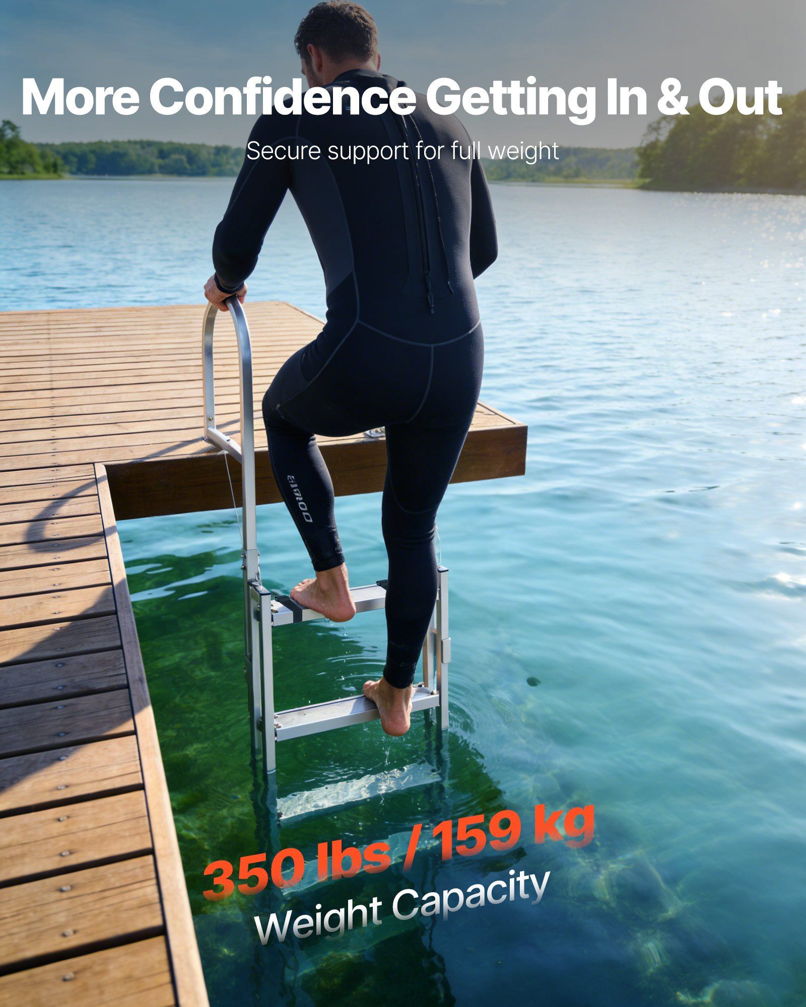 Retractable Dock Ladder, 5 Steps, Aluminum Alloy Pontoon Boat Swim Ladder, with Non-Slip Wide Steps, 159 kg V952-MTZTSSSWPJ356MH3V001V0