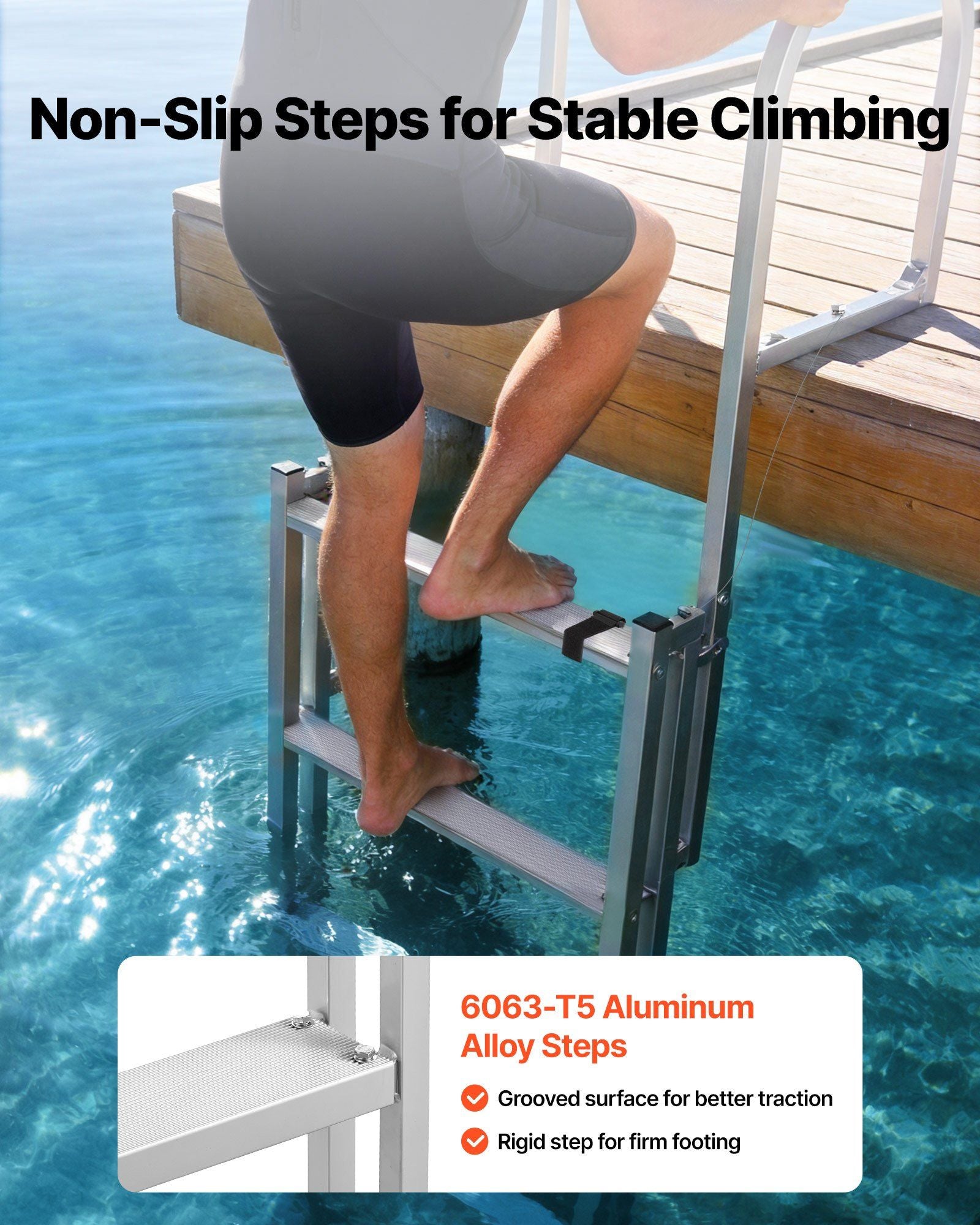 Retractable Dock Ladder, 5 Steps, Aluminum Alloy Pontoon Boat Swim Ladder, with Non-Slip Wide Steps, 159 kg V952-MTZTSSSWPJ356MH3V001V0