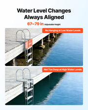 Retractable Dock Ladder, 5 Steps, Aluminum Alloy Pontoon Boat Swim Ladder, with Non-Slip Wide Steps, 159 kg V952-MTZTSSSWPJ356MH3V001V0