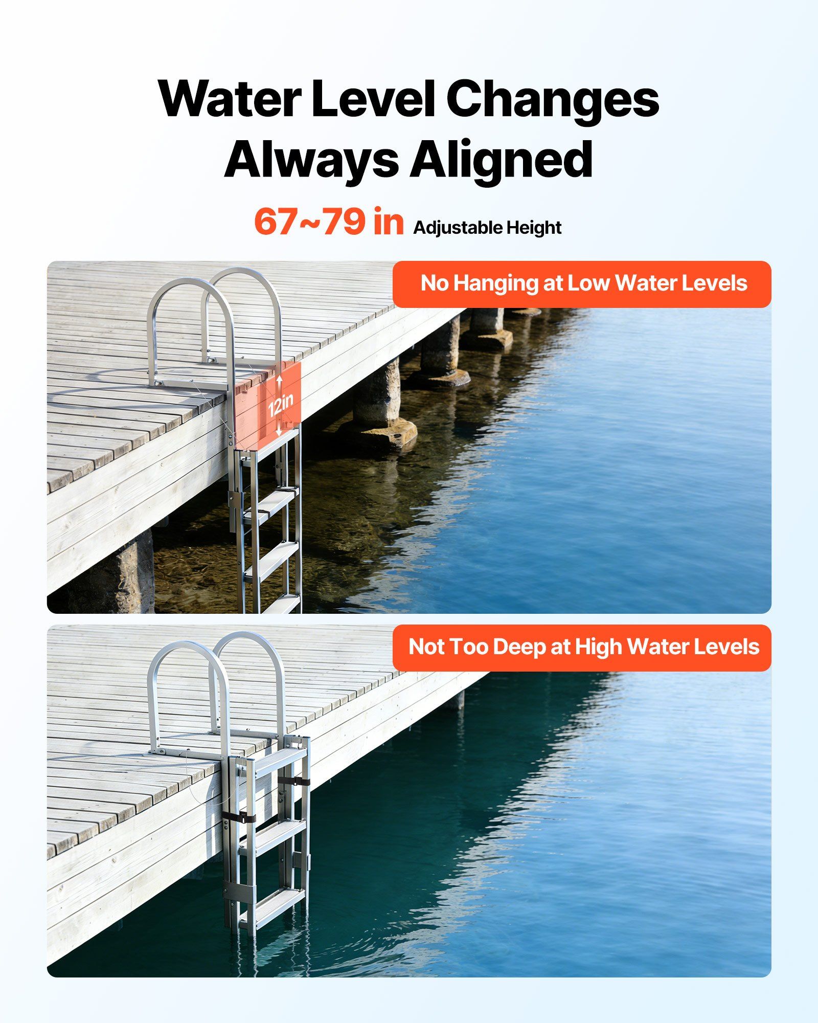 Retractable Dock Ladder, 5 Steps, Aluminum Alloy Pontoon Boat Swim Ladder, with Non-Slip Wide Steps, 159 kg V952-MTZTSSSWPJ356MH3V001V0
