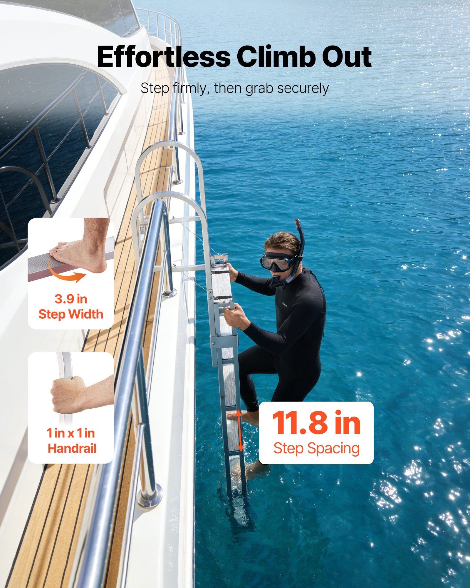 Retractable Dock Ladder, 5 Steps, Aluminum Alloy Pontoon Boat Swim Ladder, with Non-Slip Wide Steps, 159 kg V952-MTZTSSSWPJ356MH3V001V0
