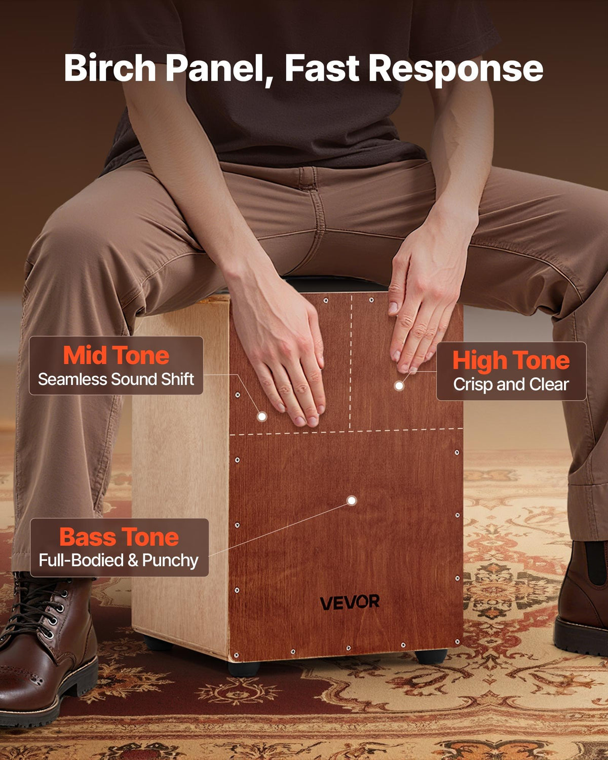 Cajon Box Drum, with Internal Snare Wires, Lightweight Wooden Percussion Box, Portable Birch Wood Drum V952-MXGCGKJGXWBXLJYJB001V0