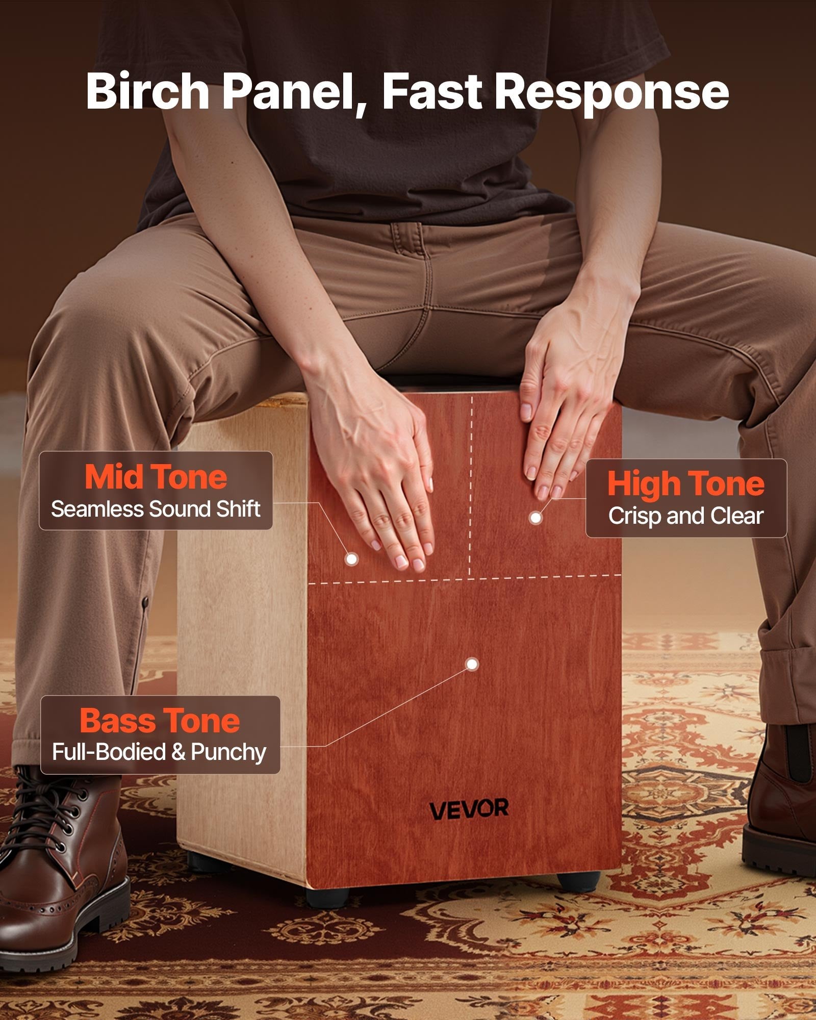 Cajon Box Drum, with Internal Guitar Strings, Lightweight Wooden Percussion Box, Portable Birch Wood Drum V952-MXGCGKJTXDBXXFWY8001V0