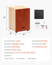 Cajon Box Drum, with Internal Guitar Strings, Lightweight Wooden Percussion Box, Portable Birch Wood Drum V952-MXGCGKJTXWBXZSUG4001V0