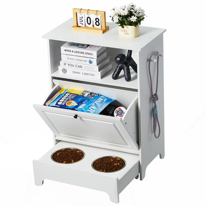 Pet Feeding Station w/ 2 Elevated Dog Bowls Dog Food & Toy Storage Cabinet V952-MZCWHSWJ24YC6P61XV0