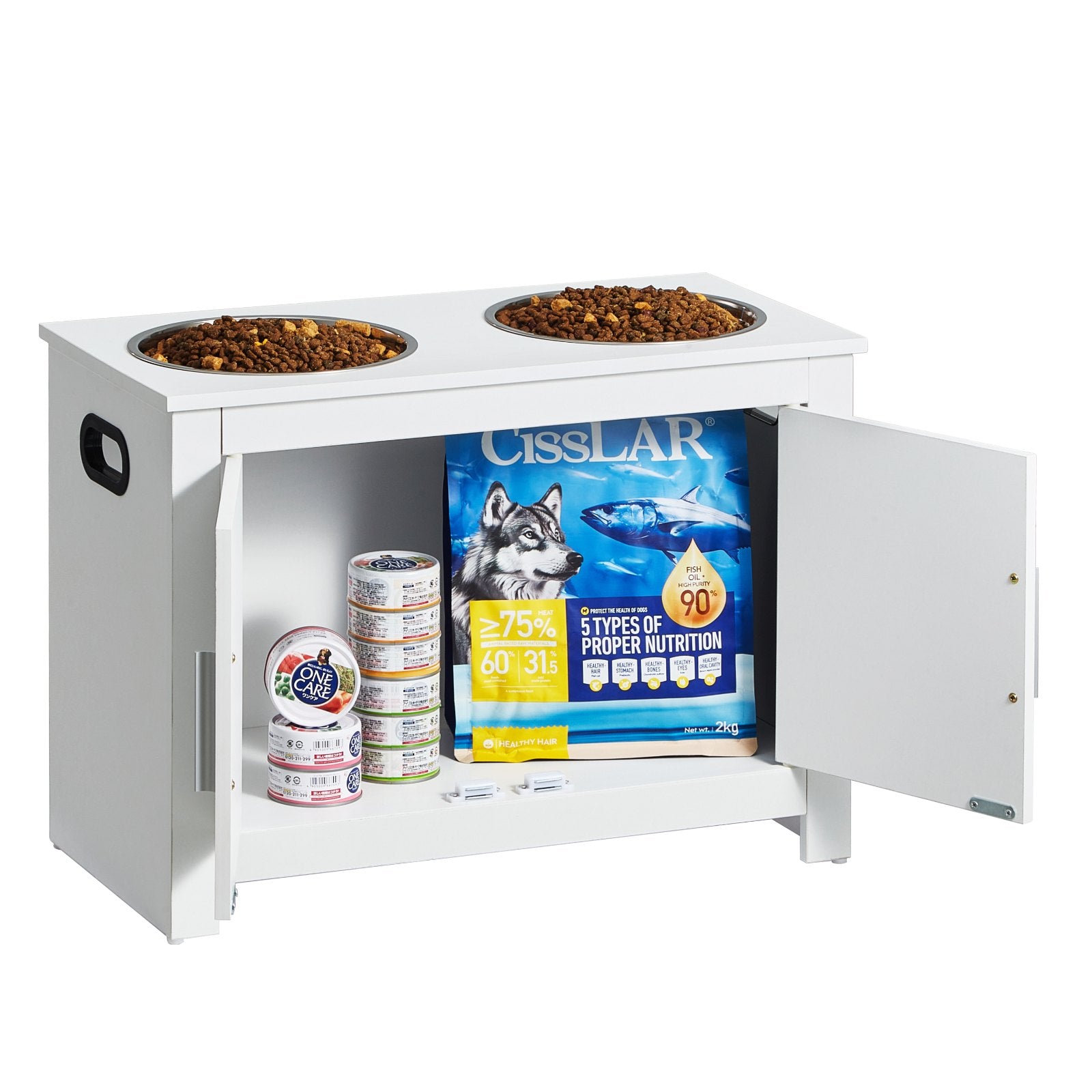 Pet Feeding Station w/ 2 Elevated Dog Bowls Dog Food & Toy Storage Cabinet V952-MZCWHSWT17INOQPQNV0