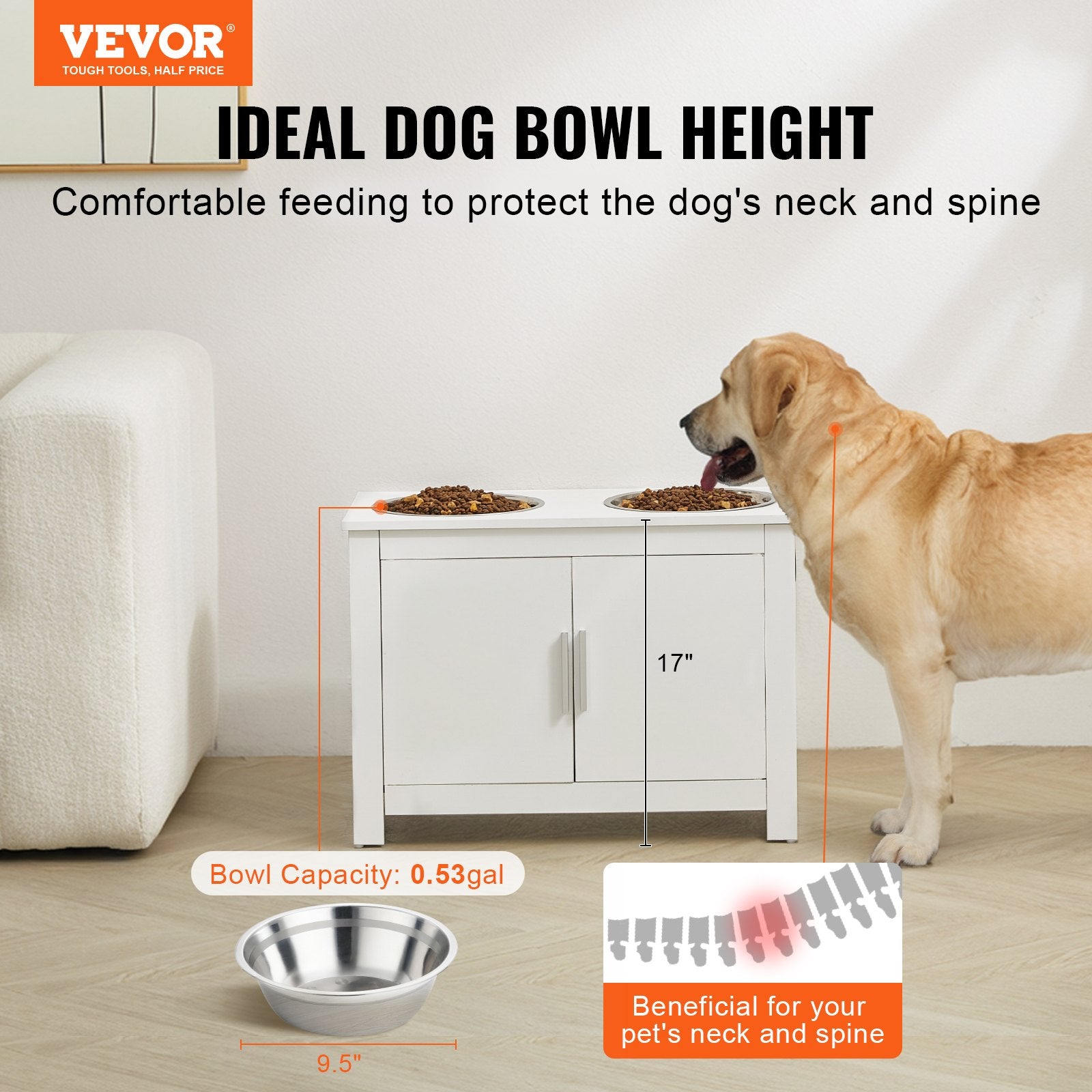 Pet Feeding Station w/ 2 Elevated Dog Bowls Dog Food & Toy Storage Cabinet V952-MZCWHSWT17INOQPQNV0