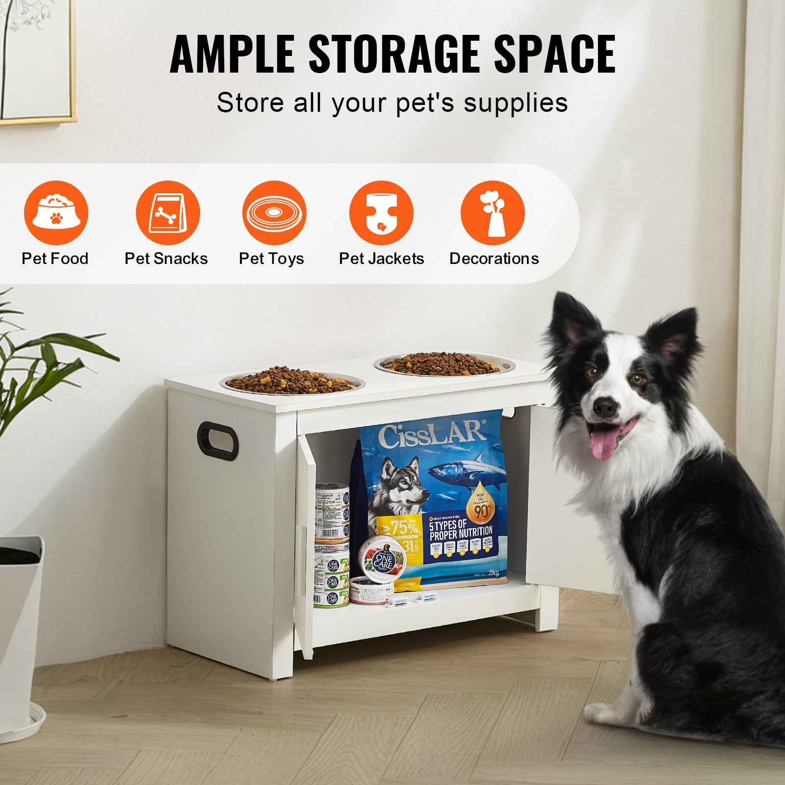 Pet Feeding Station w/ 2 Elevated Dog Bowls Dog Food & Toy Storage Cabinet V952-MZCWHSWT17INOQPQNV0