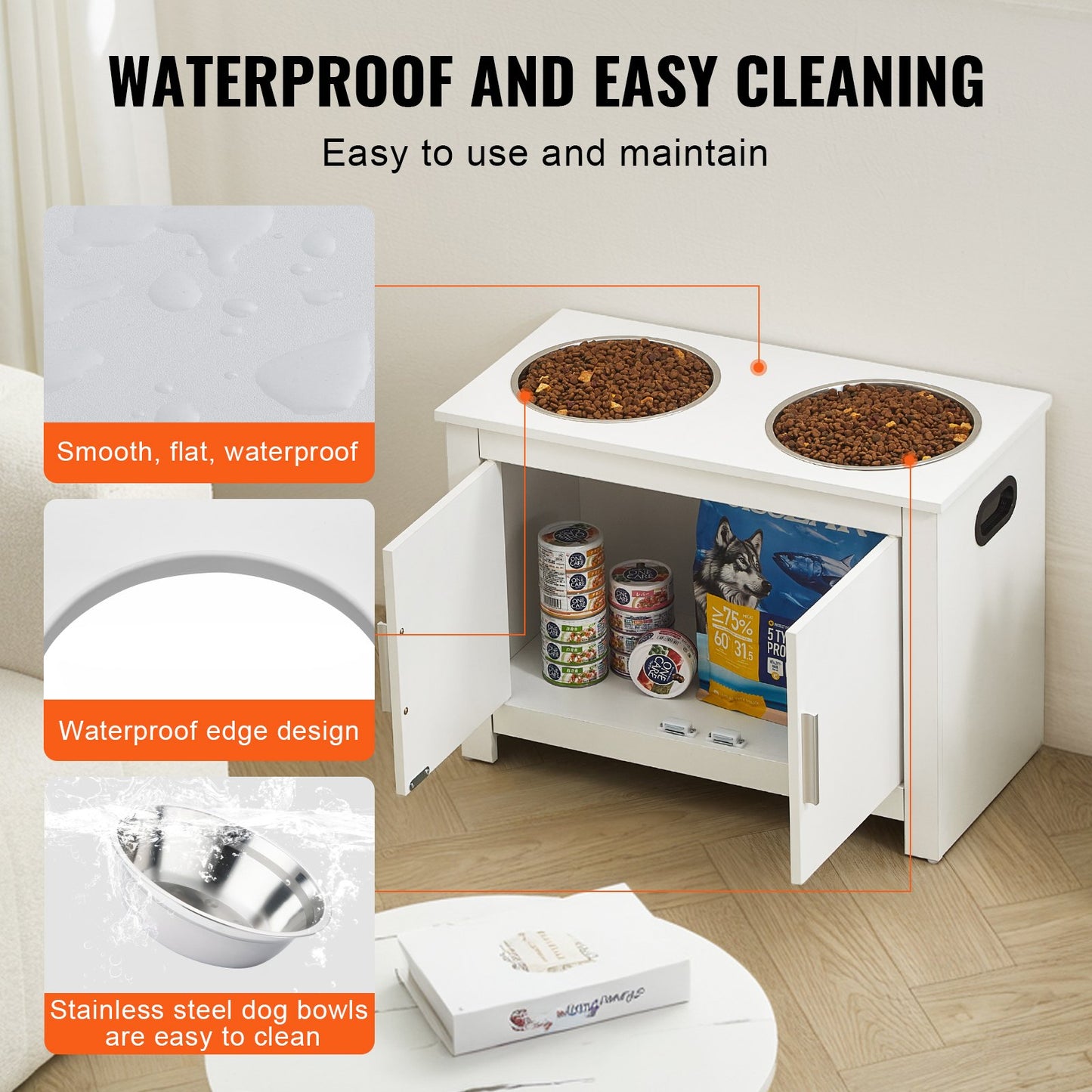 Pet Feeding Station w/ 2 Elevated Dog Bowls Dog Food & Toy Storage Cabinet V952-MZCWHSWT17INOQPQNV0