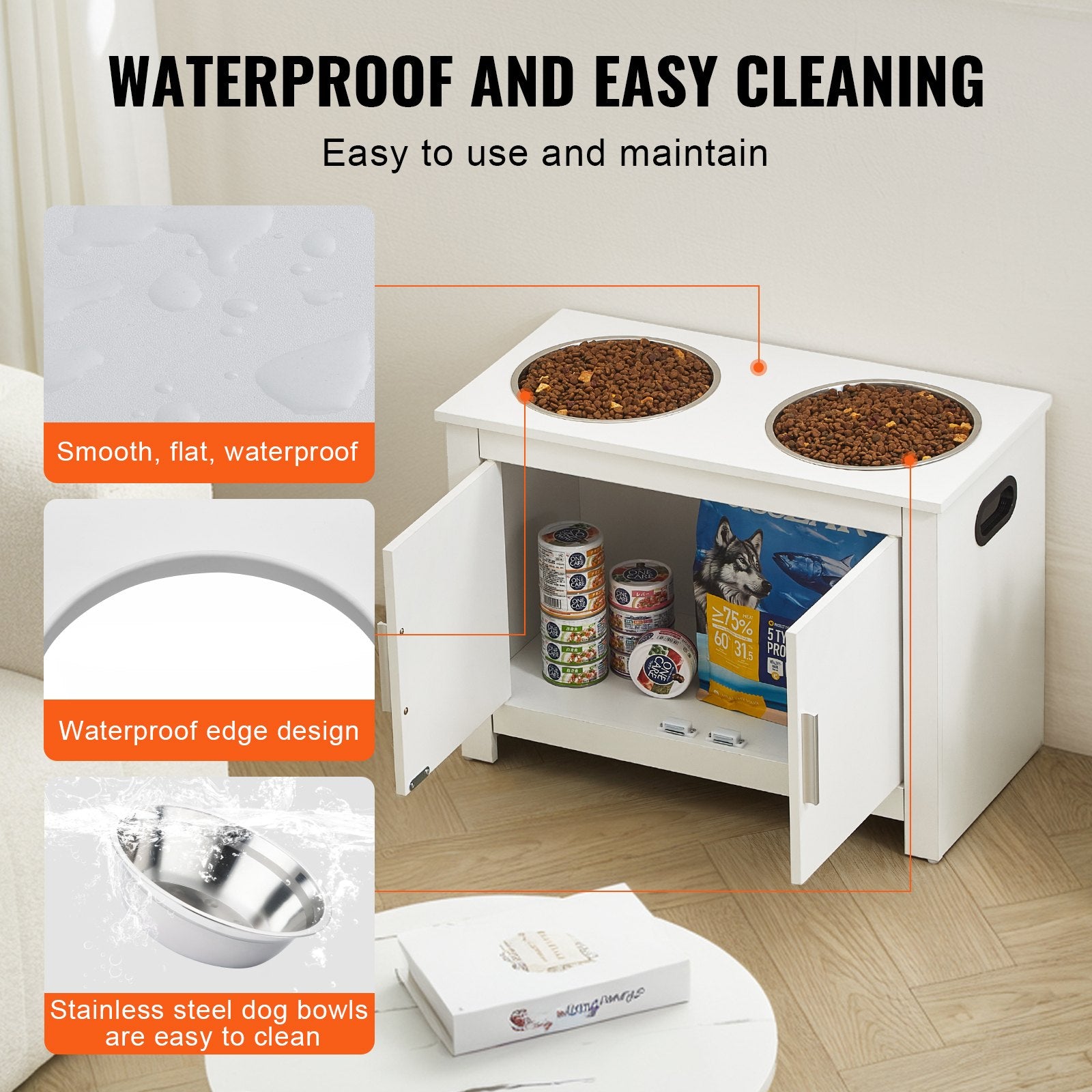 Pet Feeding Station w/ 2 Elevated Dog Bowls Dog Food & Toy Storage Cabinet V952-MZCWHSWT17INOQPQNV0
